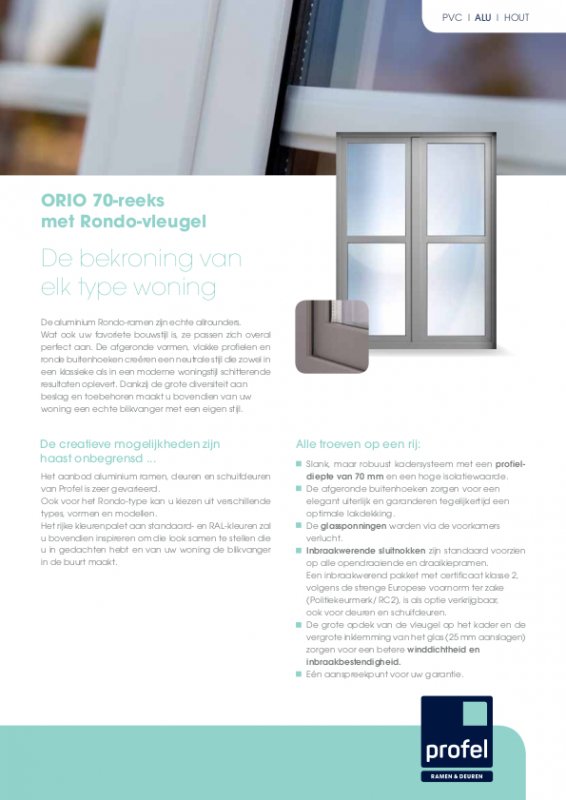 Profel aluminium Orio 70 reeks Rondo vleugel folder